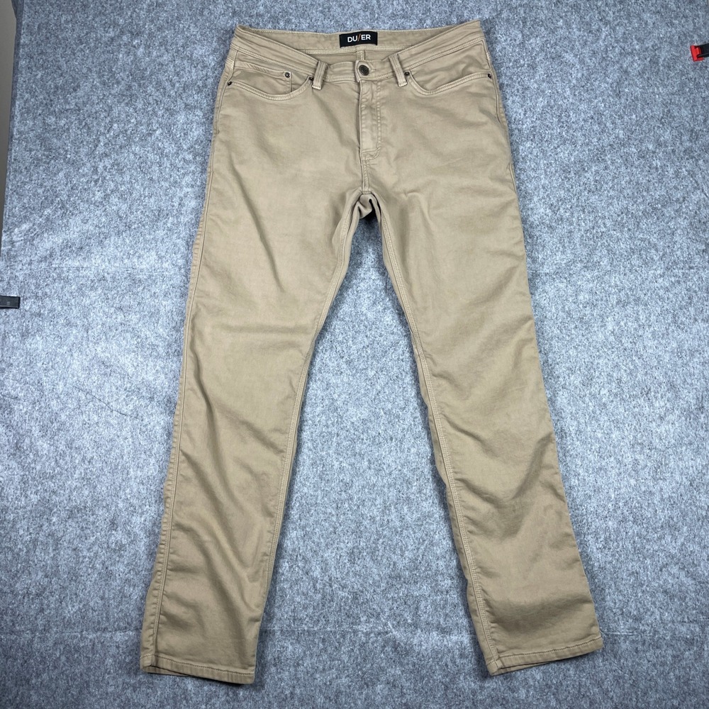 DU/ER Pants Mens 34x32 (Fits 34x30) Tan N2X Relaxed Taper Chino Performance